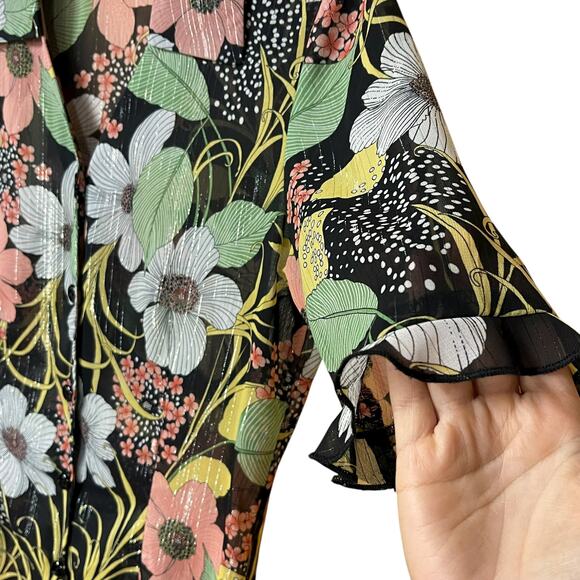 🌼 BFA Classics Sheer Floral Button-Up Blouse – Size Small - Picture 4 of 6